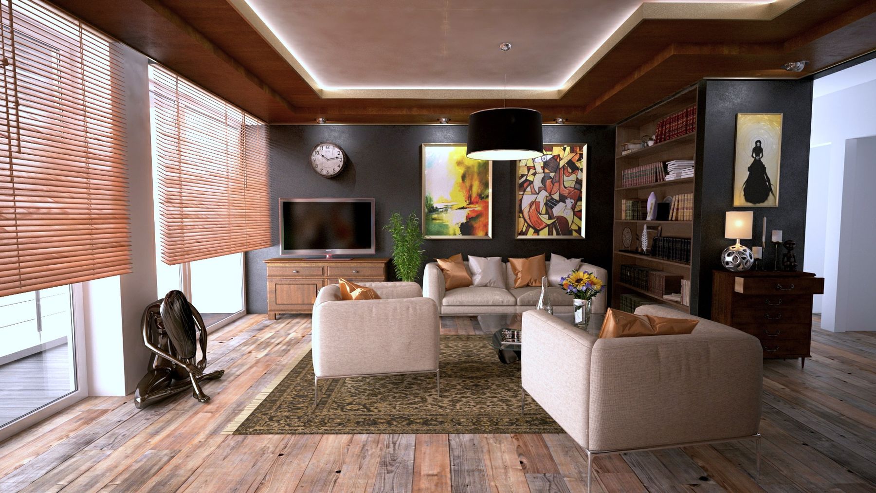 Przestronny salon w neutralnych kolorach